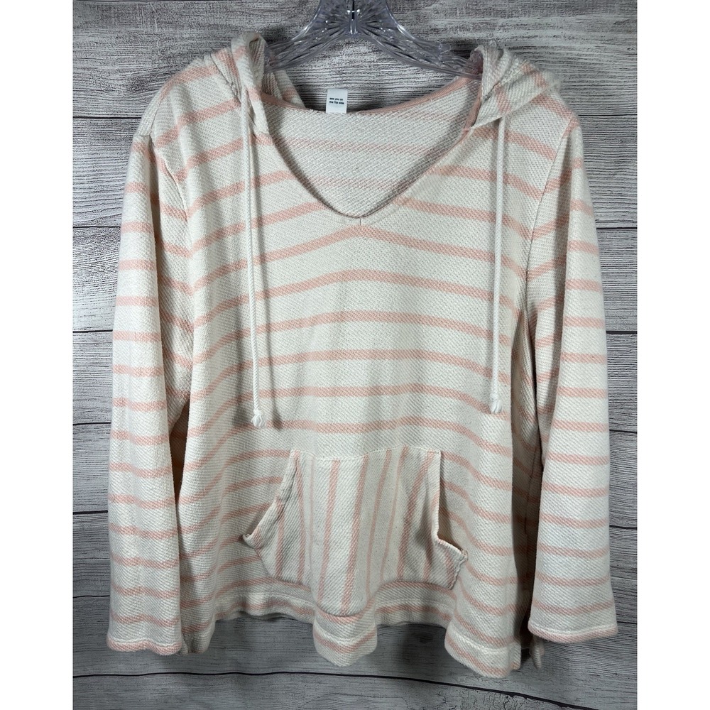 OLD NAVY Girls XL Pink & White Striped Cali Keyhole Pullover Hoodie Shirt